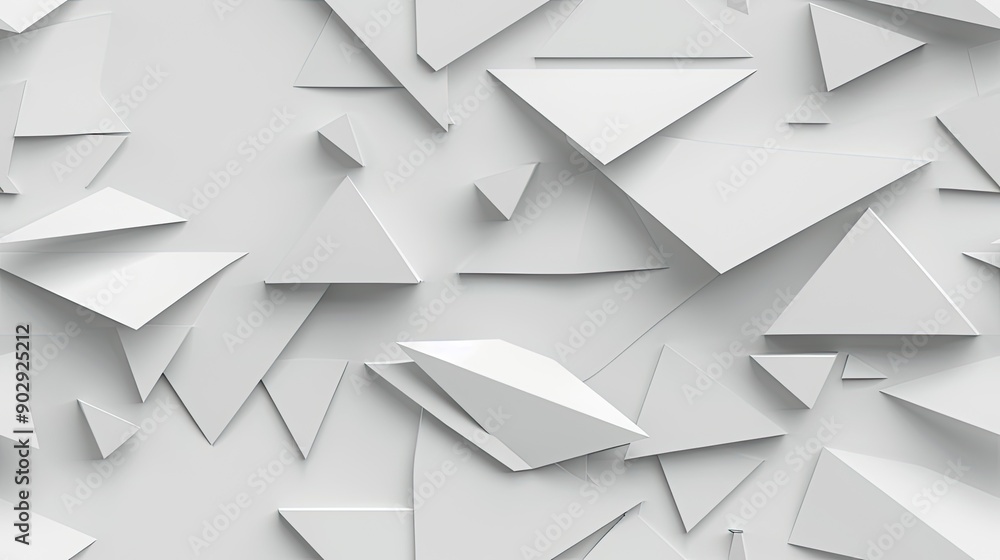 Poster the artwork features an arrangement of white geometric shapes creating depth and patterns against a 