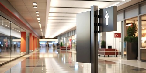 Modern Shopping Mall Interior with Restroom Sign