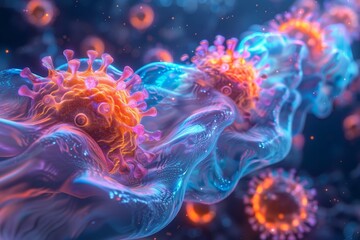 Obraz premium the life cycle of a virus, from transmission to replication, showcasing its structure and impact on the body