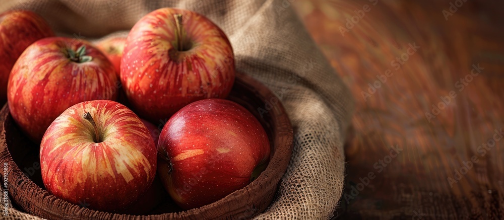 Aufkleber ripe juicy apples freshly picked and arranged in a clay bowl on sackcloth creating a rustic display 