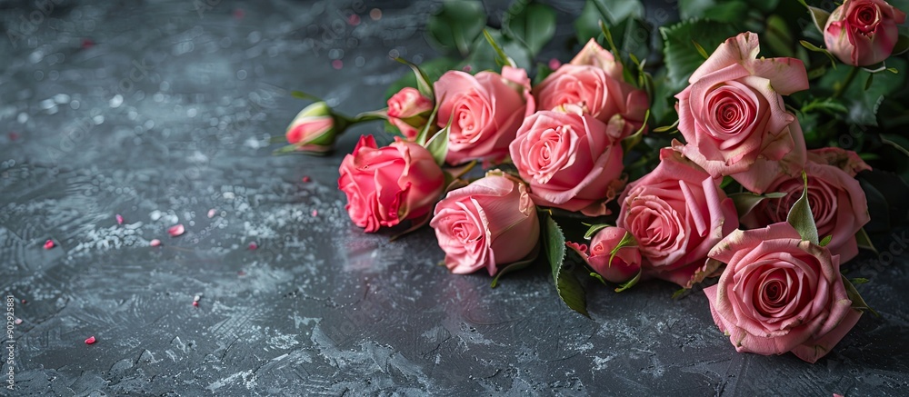 Aufkleber pink roses bouquet on concrete ideal for design or card with space for text copy space image