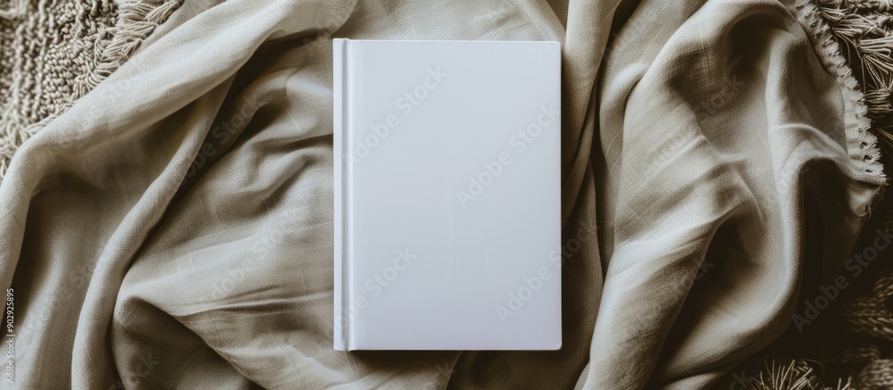 Poster a white book displayed on a fabric background with copy space image available