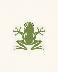 Green frog on white background, Simple logo of a frog. Vector graphic art style, flat green colour design, white background. Clean lines, bold outlines. t shirt screen POD