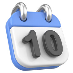 3D calendar. Day 10. Tenth day of the month. 3D illustration.