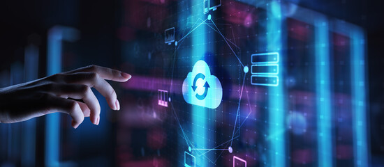 Fototapeta premium Cloud technology Computing and data storage. Internet and networking concept on virtual screen.