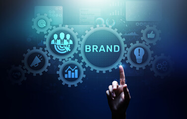 Brand words cloud on virtual screen. Branding, Marketing and Advertising concept.