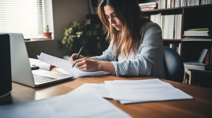 Woman working with documents business outfit 