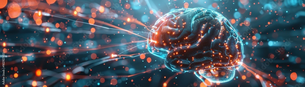 Aufkleber a brain is shown on a computer chip. the brain is surrounded by a red glow, giving it a futuristic a