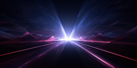 Abstract Digital Art with Light Beams and a Glowing Horizon