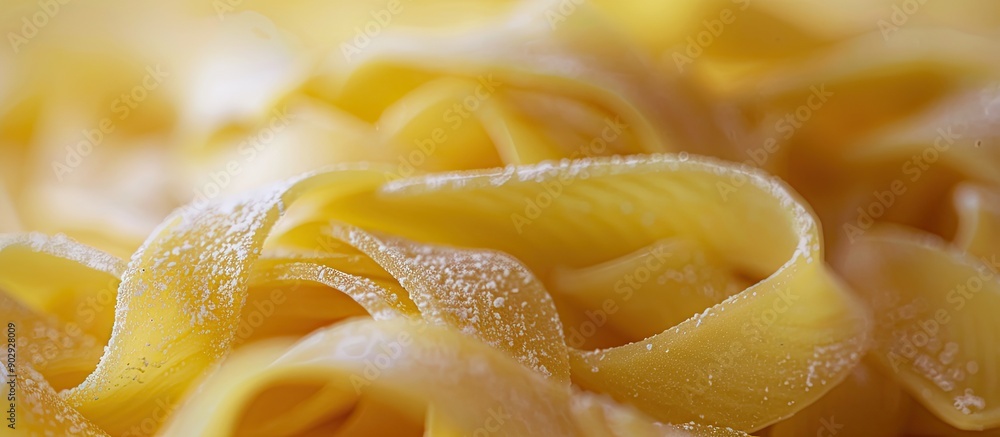Aufkleber selective focus on a close up shot of raw trivelle pasta for a background with copy space image avai