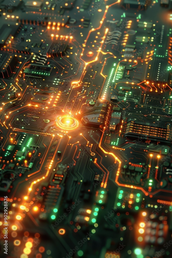 Aufkleber a brain is shown on a computer chip. the brain is surrounded by a red glow, giving it a futuristic a