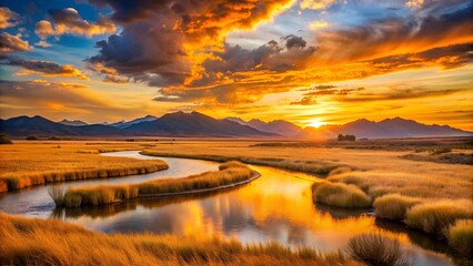 Serene Sunset over a Winding River  generative AI