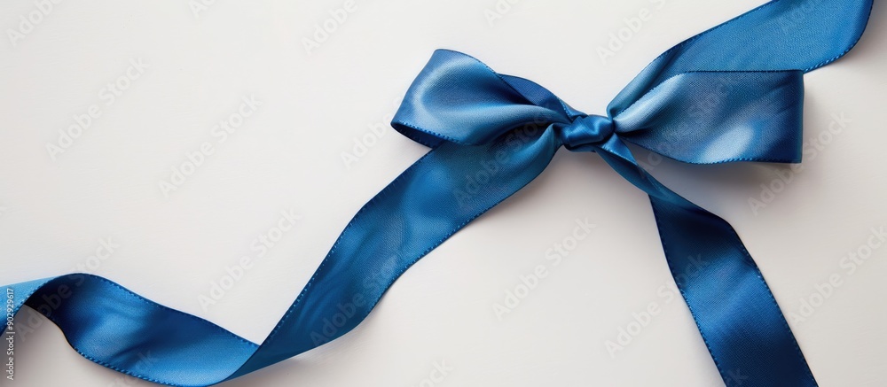 Fototapete white backdrop with a blue ribbon on a blank card for design with a copy space image
