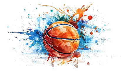 Watercolor basketball with paint splashes and drips on a white background vector illustration design for a t-shirt print, poster or banner template.