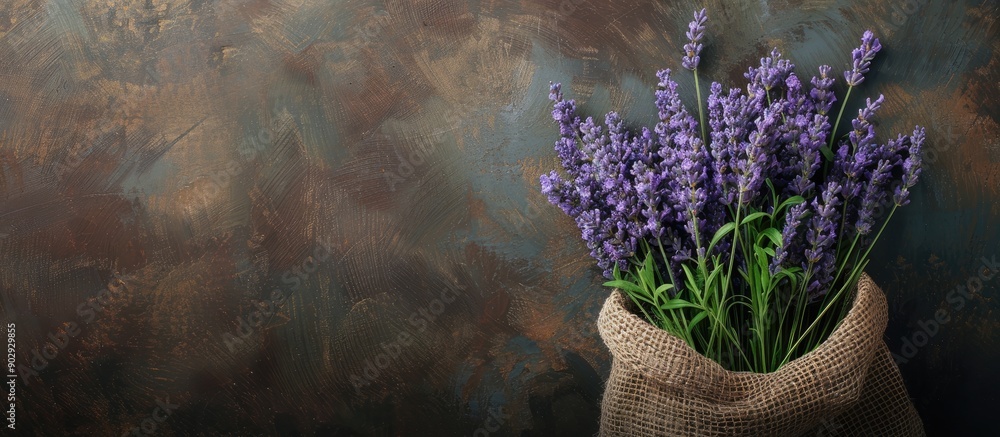 Poster Lavender stems neatly arranged in a sack with copy space image