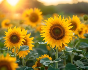 Fototapeta premium A Vibrant Field of Sunflowers Reaching Towards the Radiant Sun Symbolizing Optimism and New Beginnings
