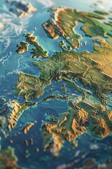 A large, colorful, and detailed map of the world. The colors are vibrant and the details are intricate, giving the viewer a sense of awe and wonder at the vastness of the planet