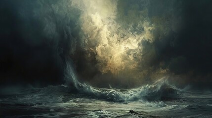 Obraz premium Stormy Seas and Dramatic Skies: A Moody Ocean Landscape