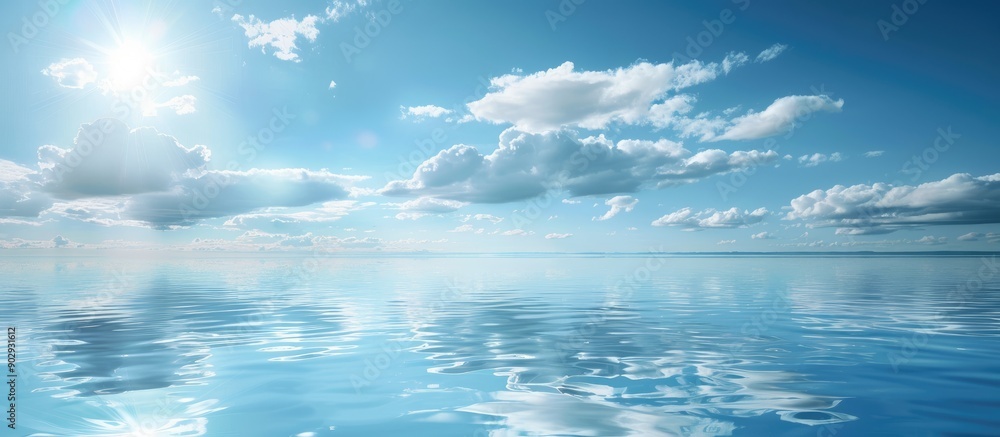 Aufkleber scenic view of tranquil blue sky and water reflecting add your text here. creative banner. copyspace