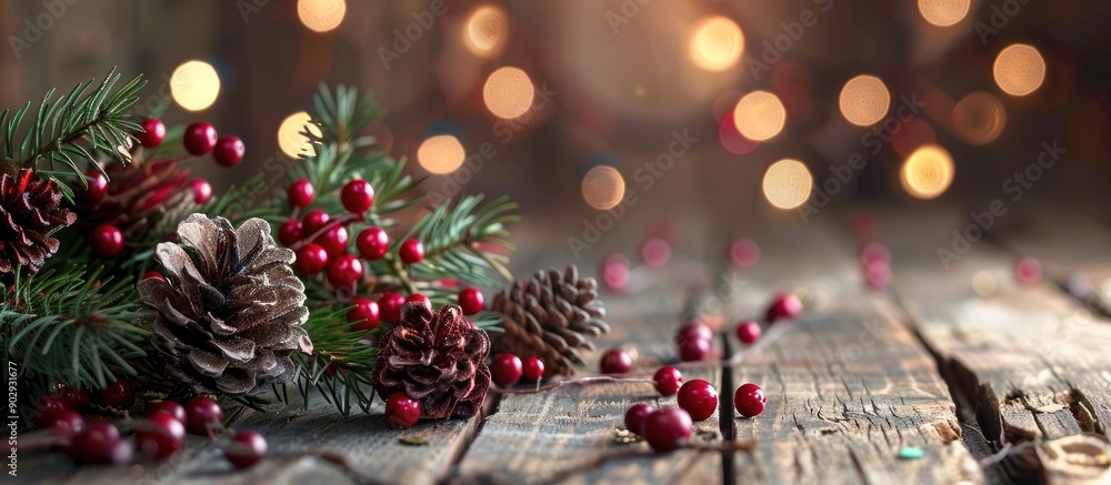 Poster festive christmas decor displayed against an abstract backdrop with space for text or images. creati