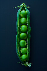 Fresh Green Pea Pod with Water Droplets on Black Background