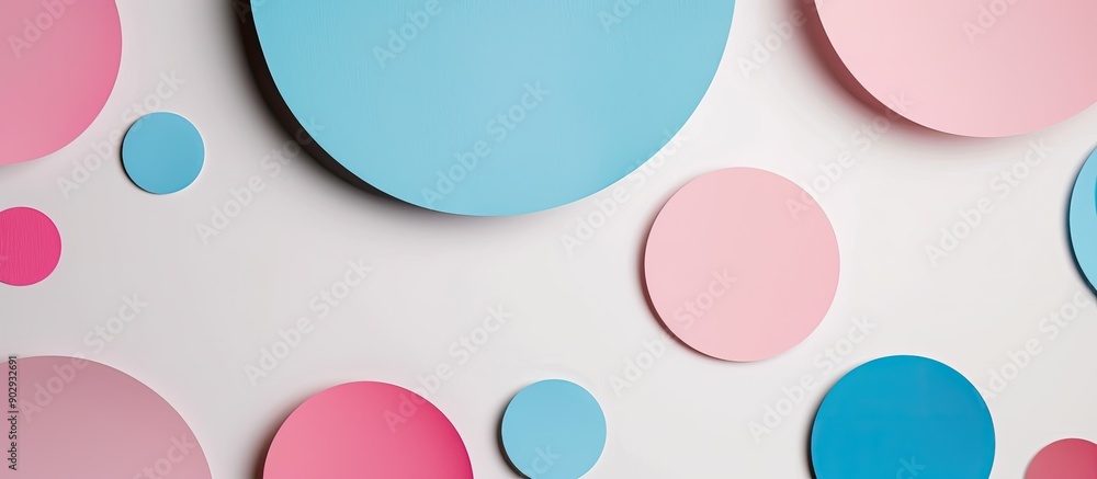 Leinwandbilder Round blue and pink circle geometry composition on a white background providing an abstract color paper with ample copy space image