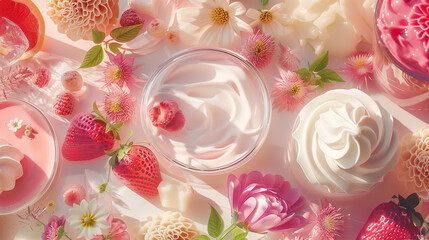 Beautiful Glowing Skin Enhanced by Probiotic Extract Surrounded by High-Quality Yogurt, Sauerkraut, and Kefir