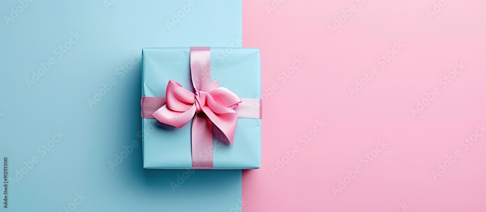 Poster top view of a web banner featuring a traditional blue and pink background adorned with a gift box pi