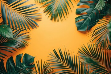Tropical Leaves on Yellow Background