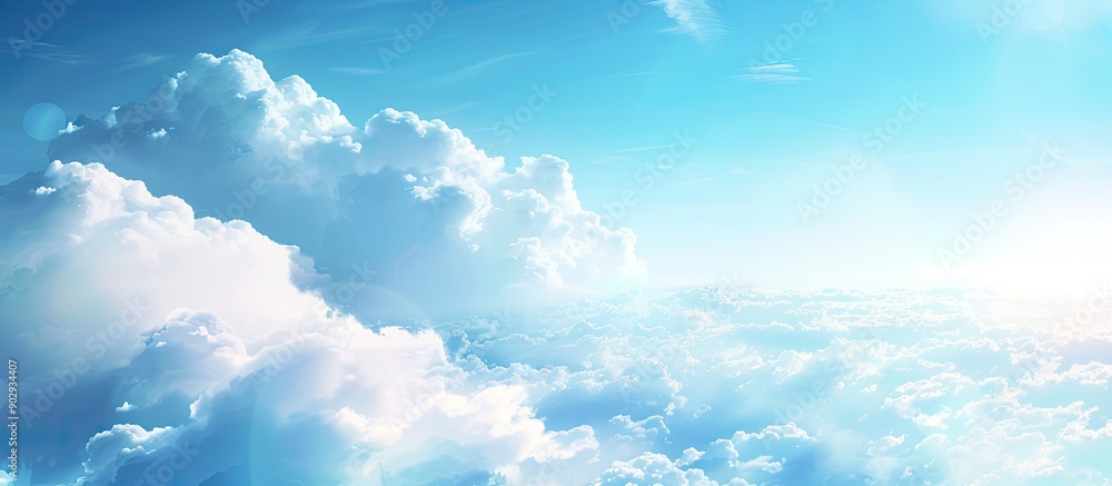 Poster the expansive blue sky with fluffy clouds creates a serene ambiance in a copy space image
