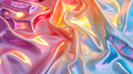 Iridescent Satin Fabric with Colorful Waves and Reflections