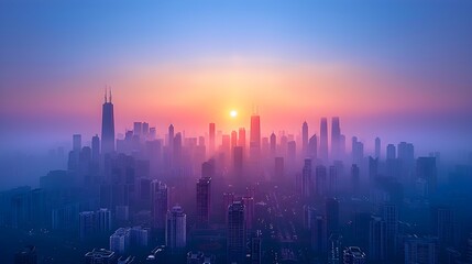 Fototapeta premium Captivating City Skyline at Magical Dawn Embracing New Possibilities