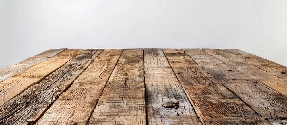 Leinwandbilder rustic wooden planks against a white wall providing an empty background for product display and text