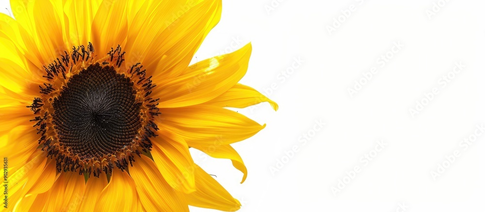 Aufkleber Sunflower on white backdrop with copy space image