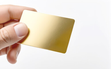 in hand is a gold bank card a business card a credit card