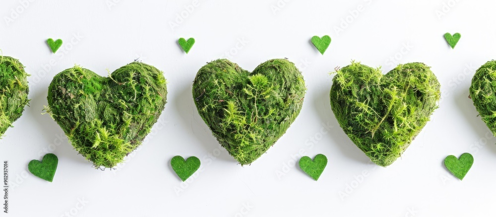 Aufkleber green moss hearts displayed on a white backdrop with copy space image