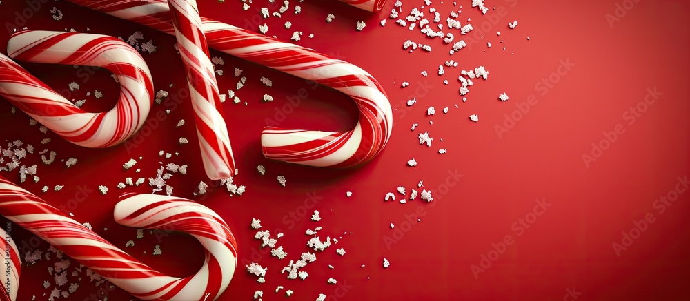 Poster A red background with a candy cane pattern providing copy space image
