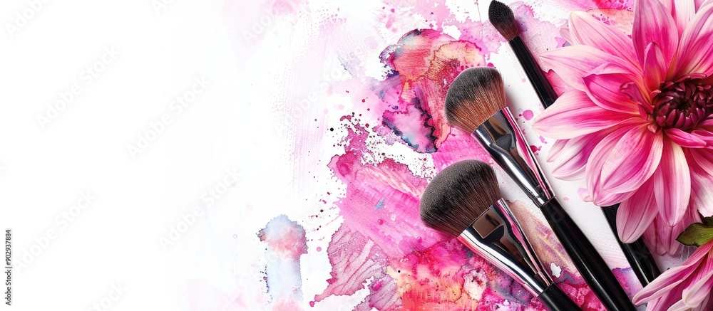 Aufkleber magenta brushes and a flower perfect for a beautician concept with a white backdrop providing room f