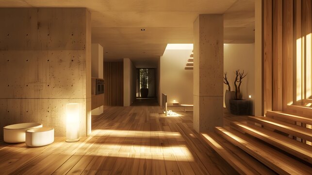 Minimalist Modern Interior Design With Wooden Flooring and Concrete Walls