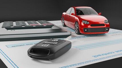 car tax payment, car purchase, vehicle tax, car purchase and sale, 3d illustration