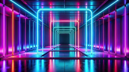 Fototapeta premium Vibrant florescent scene with neon lights and glowing colors, nightlife, fluorescent, vibrant, glowing, neon lights