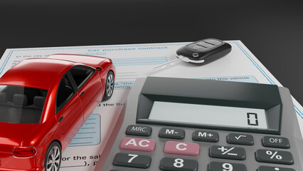 vehicle tax payment, car insurance, rental car, rent payment, vehicle purchase, new car purchase, purchase and sale contract, purchase and sale of vehicles, 3d illustration