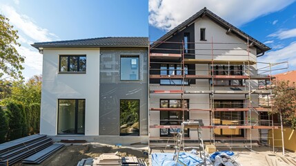 Residential Home Undergoing Significant Renovation With Partial Exterior Transformation in Bright Daylight