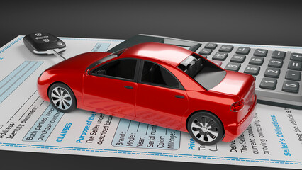 vehicle tax payment, purchase of new car, purchase and sale contract, purchase and sale, vehicle purchase, rental car, rent payment, 3d illustration