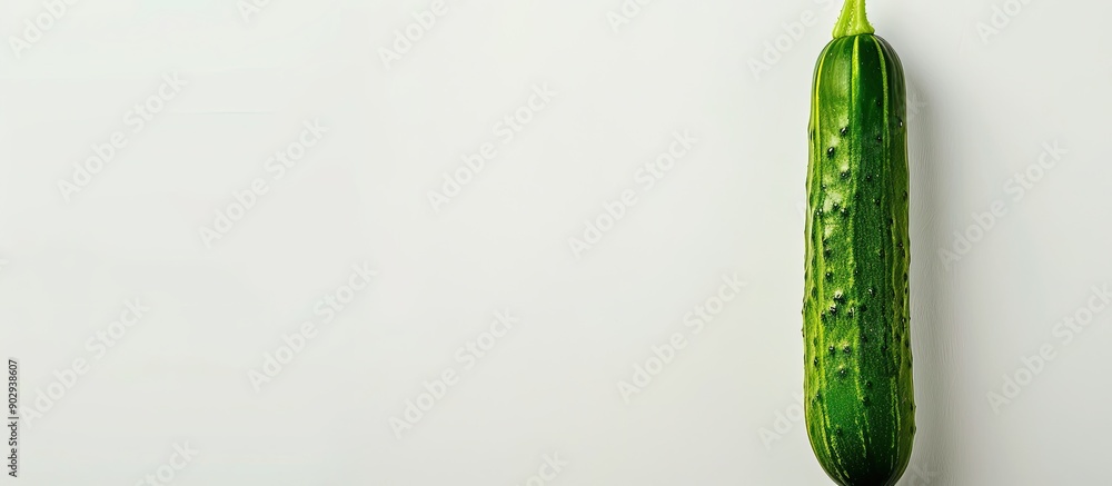 Poster fresh healthy cucumber showcased on a plain white backdrop with ample copy space image for health fo