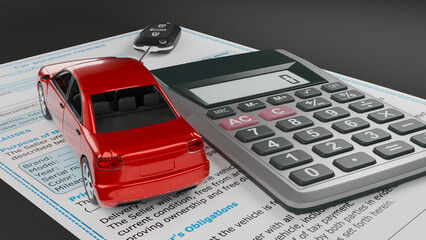 vehicle tax payment, new car purchase, vehicle purchase, rental car, rent payment, 3d illustration