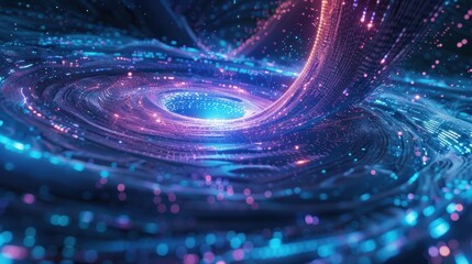 A neon vortex pulling data streams into its center, creating a digital whirlpool