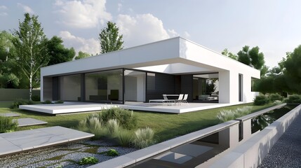 Fototapeta premium Modern House with Pool and Garden Landscape Design