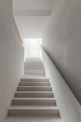 Modern White Concrete Staircase with Railing and Light from Above