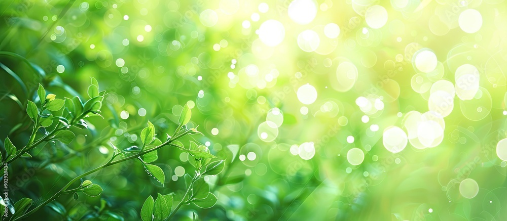 Poster summer green hues on a soft abstract blurred texture with a bokeh background provide a fresh setting